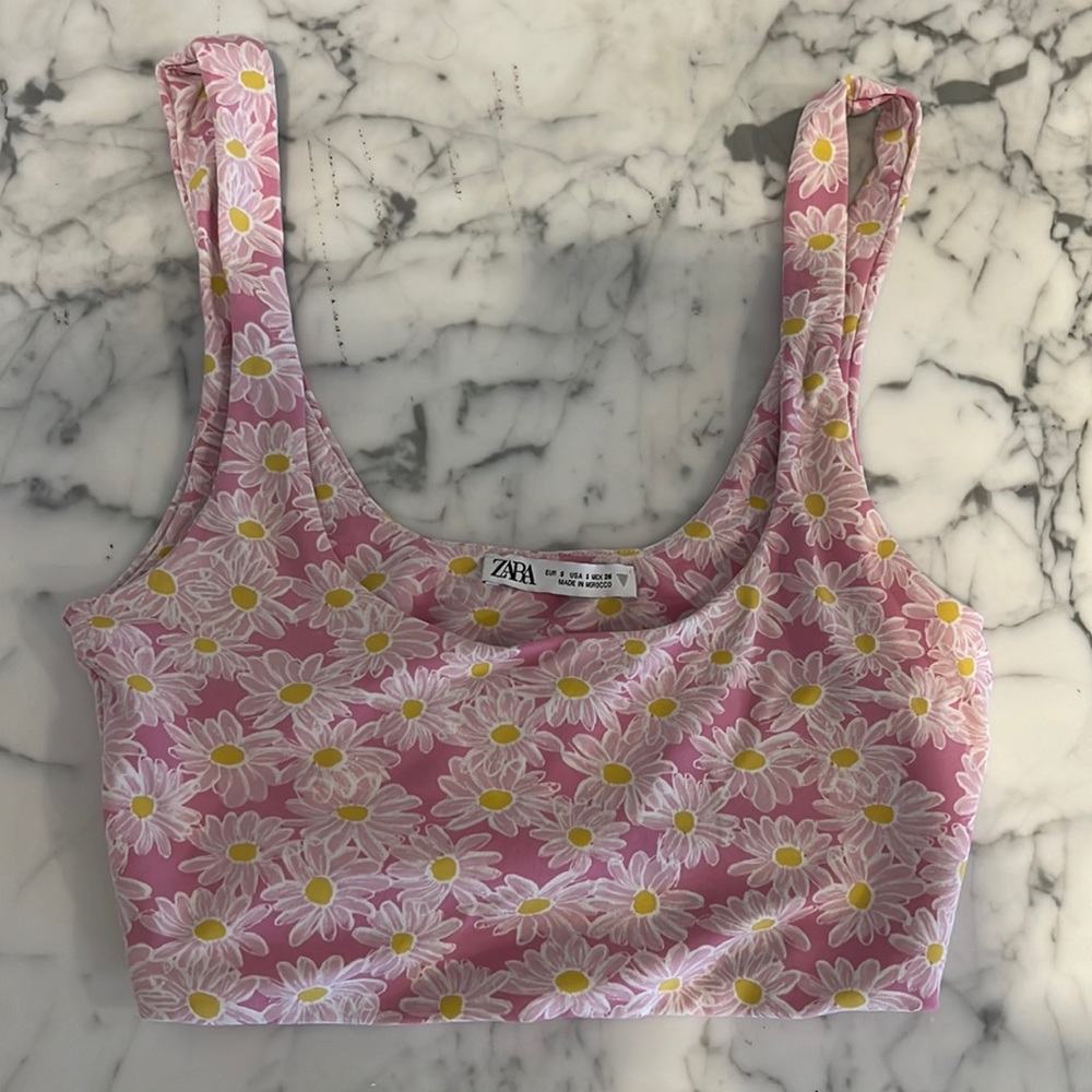 Pink floral crop top